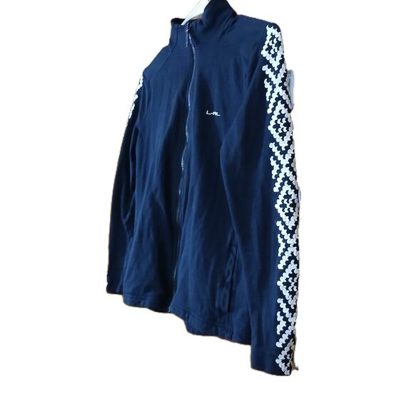 L-RL Lauren Active Womens Petite Sm Zip Jacket Black White Embroidered Sleeves - Picture 2 of 6